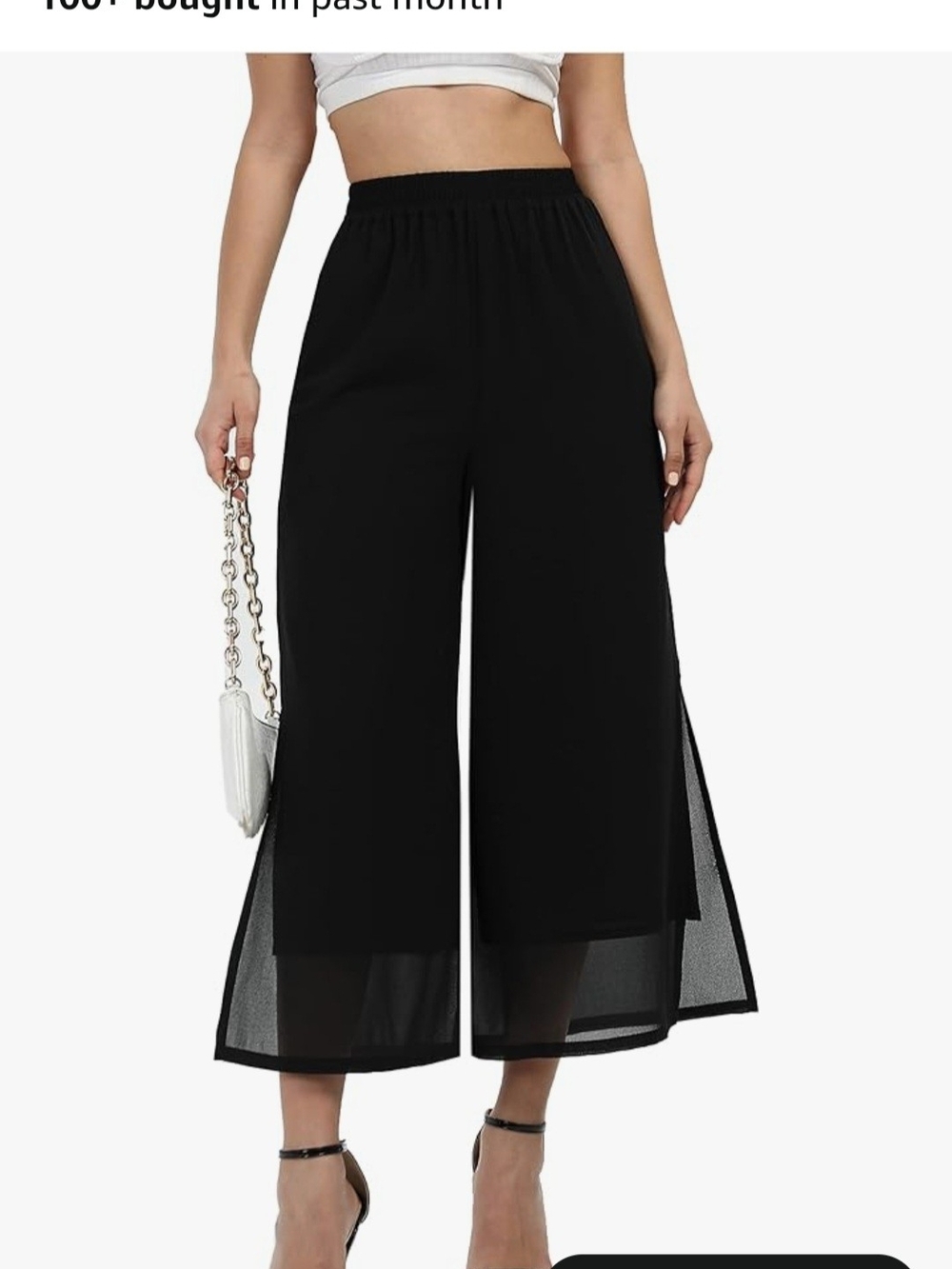 Sheer-Panel Black Wide-Leg Pants NEW